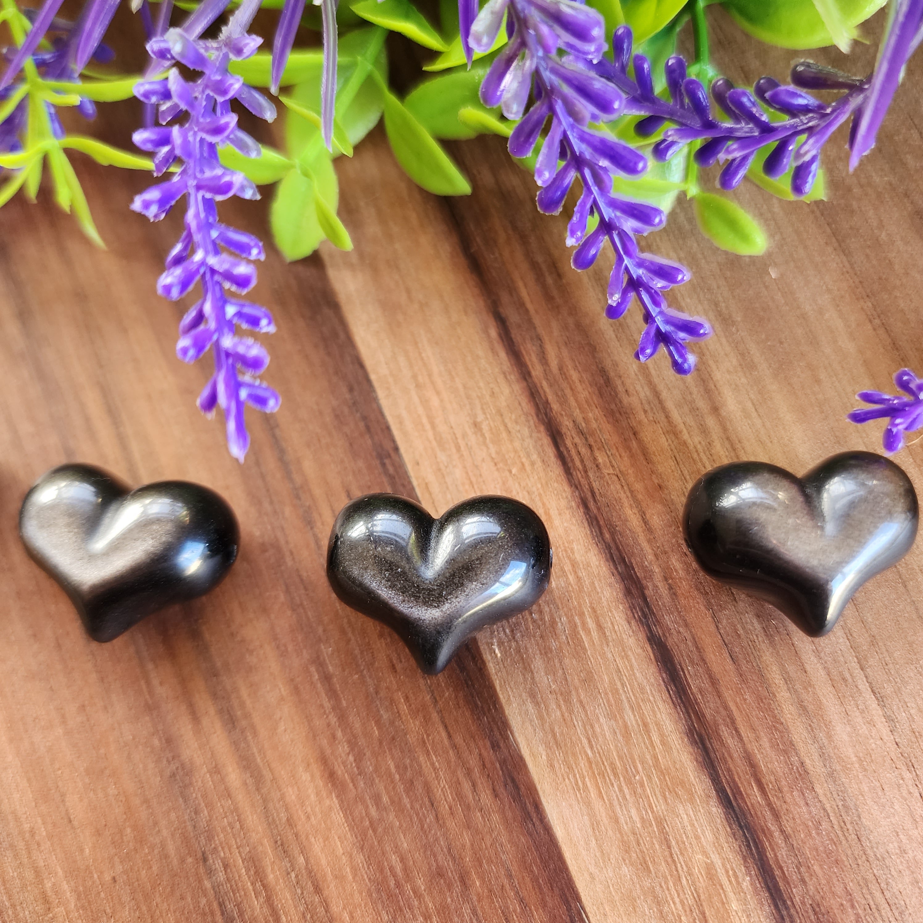 Silver Sheen Obsidian Heart Beads